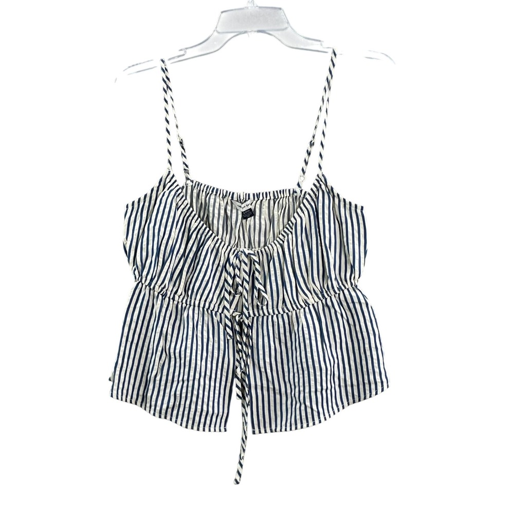 American Eagle Camisole Women Small Blue White Stripe Peplum Tie Front Cami Top